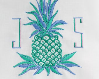 Pineapple Beach Seaside Linen Custom Gift Tea Towels Monogrammed Personalized Embroidered
