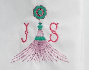 Gypsy Tassel Linen Custom Gift Tea Towels Monogrammed Personalized Embroidered