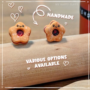 Lindos pendientes de galleta Kawaii: par de pendientes de arcilla polimérica hechos a mano con gancho y clip