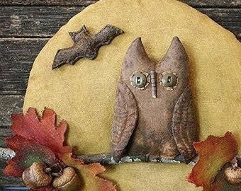 PATTERN Primitive Halloween Owl Fall Leaves Moon Door Hanger E Pattern