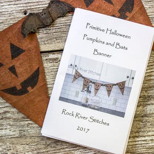 PATTERN Primitive Halloween Pumpkins and Bats Banner PATTERN, PDF Sewing Pattern, Halloween Pattern, Autumn Pattern, Home Decor