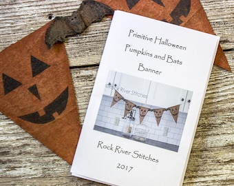 PATTERN Primitive Halloween Pumpkins and Bats Banner PATTERN, PDF Sewing Pattern, Halloween Pattern, Autumn Pattern, Home Decor