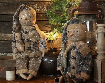 PATTERN Primitive Christmas Jingle Jangle Snowman Doll Digital PDF Pattern