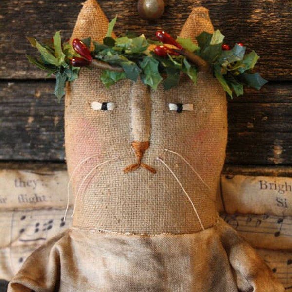 PATTERN Primitive Folk Art Christmas, Miss Holly Angel Cat Doll Pattern, Primitive Christmas, Doll Pattern