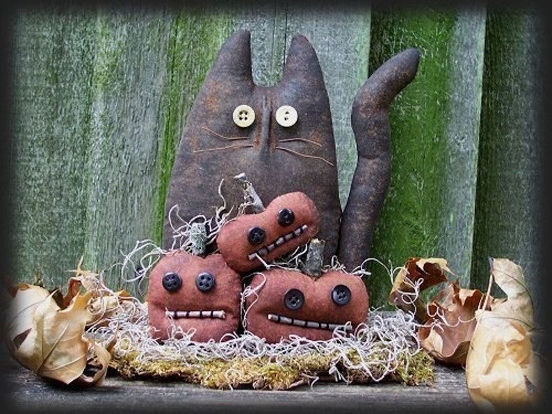 PATTERN Primitive Halloween, Black Cat and Pumpkins Doll E-PATTERN, Halloween Pattern, Fall Decor image 3