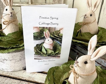 Digital PDF PATTERN, Primitive Spring Cabbage Bunny, Sewing PATTERN