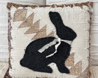Primitive Quilt Bunny Pillow, Spring Easter Home Decor