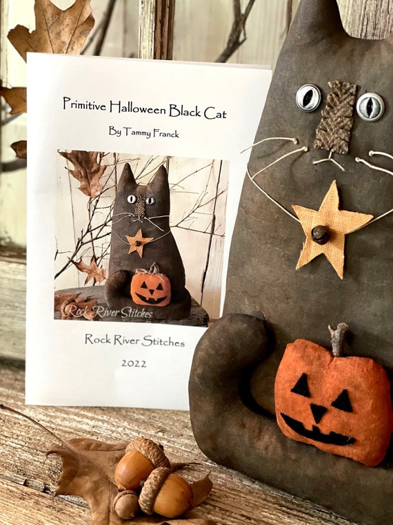 Digital PDF Sewing Pattern, Primitive Halloween Black Cat and