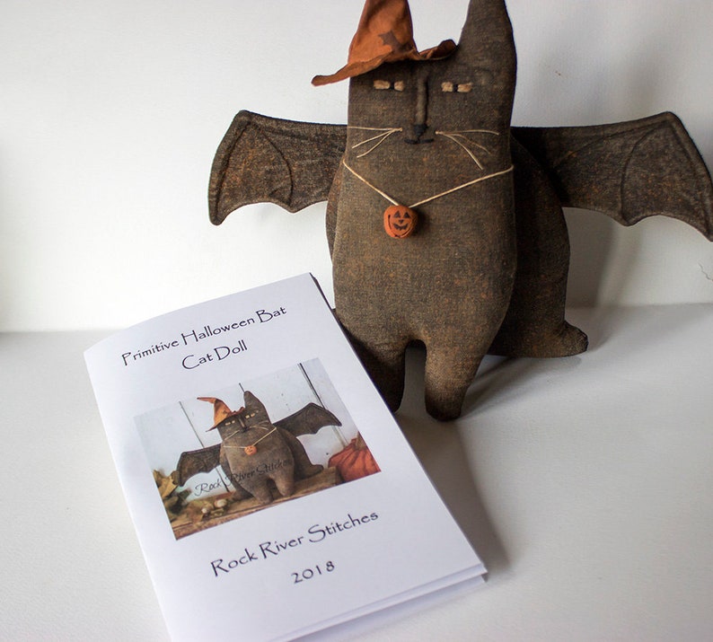 PATTERN Primitive Halloween Bat Cat Doll Pattern, Halloween Pattern, Sewing Pattern, PDF Primitive Pattern image 1