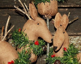 PATTERN Primitive Christmas Hobby Horse Reindeer Ornies E-PATTERN, Christmas Sewing Pattern