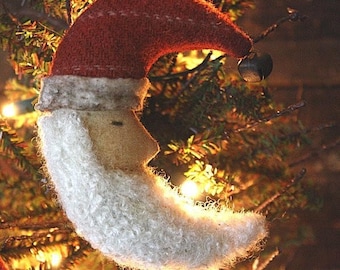 PATTERN Primitve Christmas Sewing Pattern, Crescent Moon, Santa Ornies Digital PDF Pattern, Tree Ornament Pattern