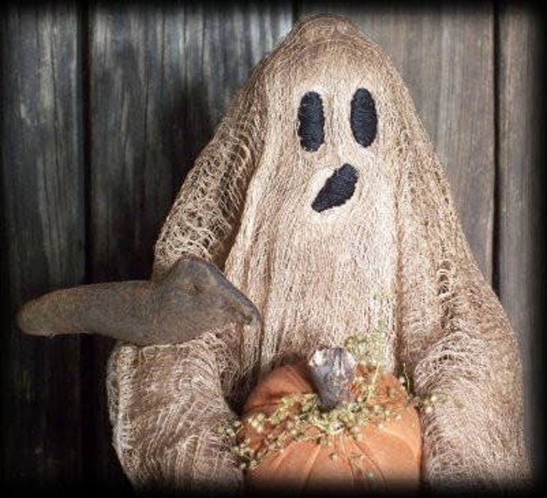 PATTERN Primitive Halloween Ghost Make Do Doll with Crows, Pumpkins E-PATTERN image 2