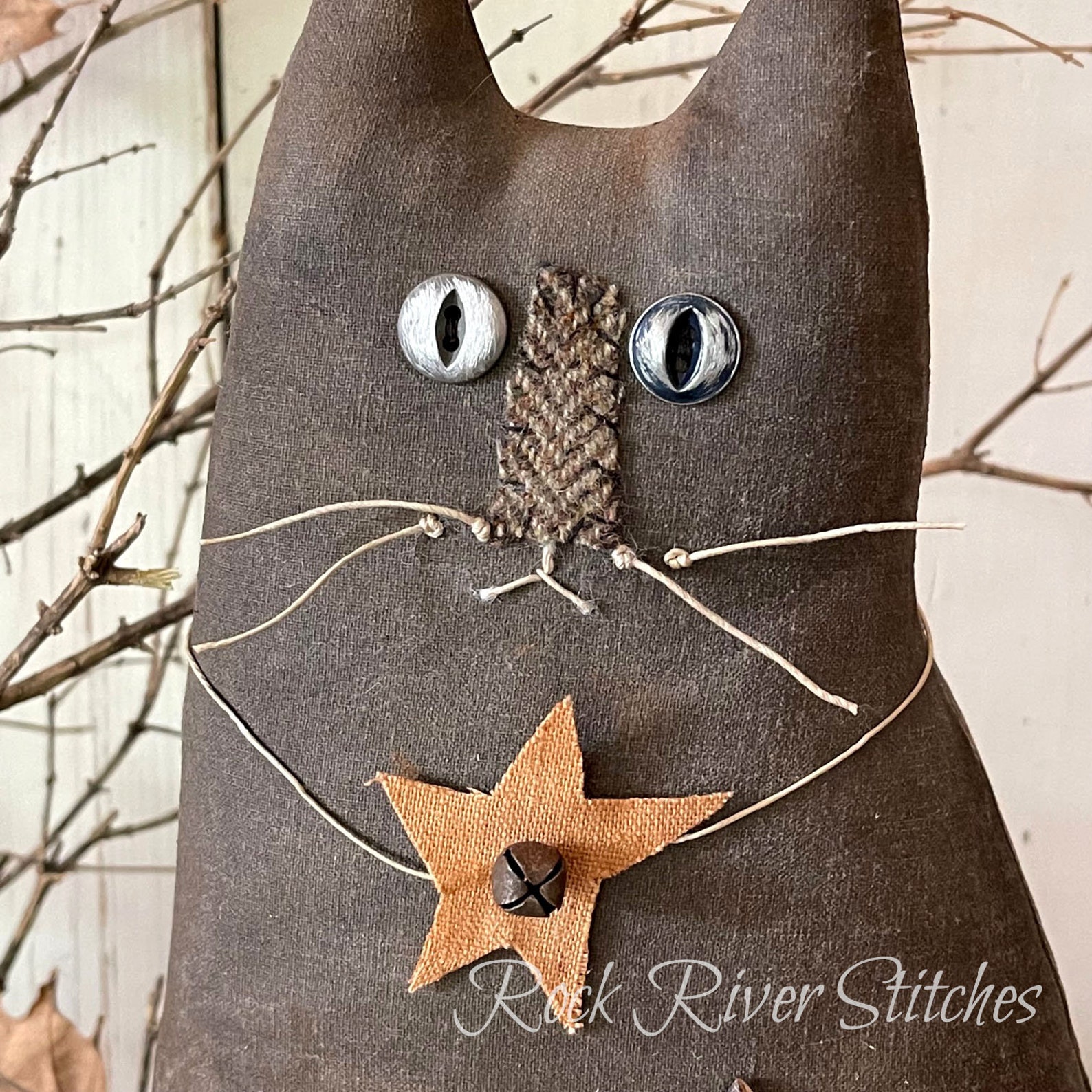 Digital PDF Sewing Pattern, Primitive Halloween Black Cat and Pumpkin ...