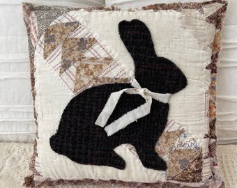 Primitive Quilt Bunny Pillow, Spring Easter Home Decor