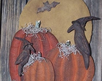 PATTERN Primitive Halloween Pumpkins and Crows Door Hanger E-PATTERN, Halloween Sewing Pattern