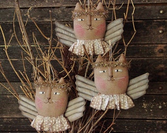 Primitive Christmas Angel Cat Ornie PATTERN, Ornament Pattern, Folk Art