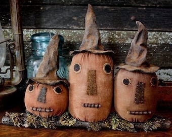 PATTERN Primitive Folk Art Halloween Witch Pumpkin Shelf Sitter Digital PDF Pattern