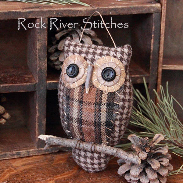 PATTERN Primitive Owl Folk Art Ornie Digital PDF Pattern, Owl Sewing ...