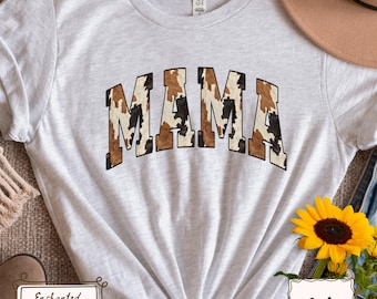 Cow Print MAMA T-Shirt: Western Graphic Tee for Moms