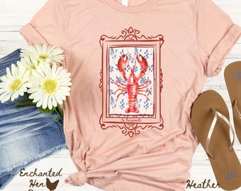 La Langouste Lobster T-Shirt: French Watercolor Coastal Cottagecore Tee