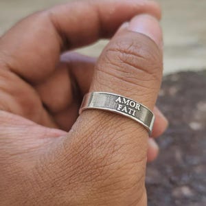 Amor Fati Ring, 925 Sterling Silver Motivational Band, Stoic Philosophy Jewelry, Latin Quote Ring, Gift For Men&#39;s  Philosophers & Thinkers