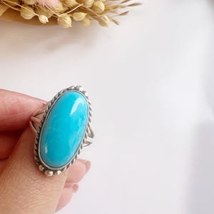Handmade Blue Turquoise Statement Ring, 925 Sterling Silver Oval Gemstone Jewelry, Bezel Setting Oxidized, Large Bold Silver Ring For Girls
