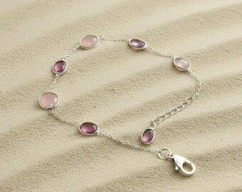 Pink Tourmaline Bracelet, 925 Sterling Silver, October Birthstone Jewelry