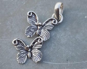 Vintage Double Butterfly Pendant: Antique Silver Boho Necklace