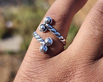 Anillo para el dedo del pie de plata de ley oxidada: diseño tribal bohemio ajustable
