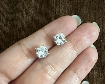 Moissanite Stud Earrings: Sterling Silver Solitaire, Minimalist Jewelry