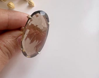 Oval Smoky Quartz Ring: Sterling Silver Statement Ring, Boho Vintage Style