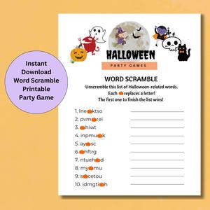 Halloween Word Scramble with Answers, Halloween Party Game, Printable Game, Halloween Activities, Halloween Party Ideas, Halloween Printable