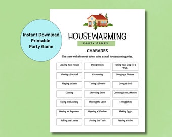 Charades, Housewarming Party Games, Printable Game, Housewarming Activities, New Home Game, Housewarming Party Ideas, Moving Party