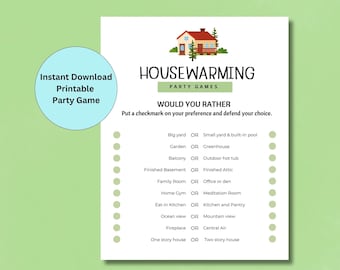 Would You Rather, Housewarming Party Games, Printable Game, Housewarming Activities, New Home Games, Housewarming Party Ideas, Moving Party