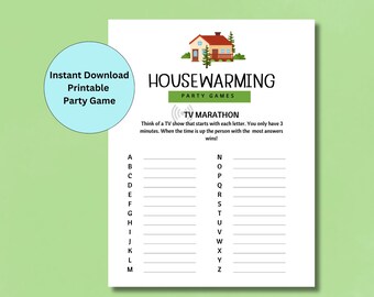 TV Marathon Game, Housewarming Party Games, Printable Game, Housewarming Activities, New Home Games, Housewarming Party Ideas, Moving Party