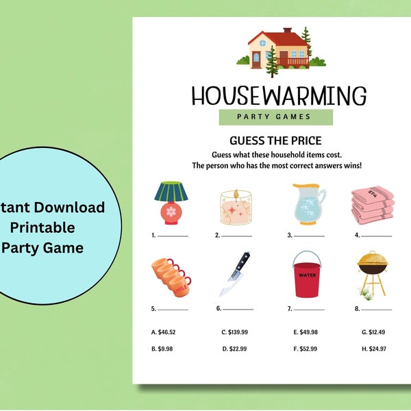 Guess the Price, Housewarming Party Games, Printable Game, Housewarming Activities, New Home Games, Housewarming Party Ideas, Moving Party