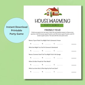 Friendly Feud, Housewarming Party Games, Printable Game, Housewarming Activities, New Home Games, Housewarming Party Ideas, Moving Party