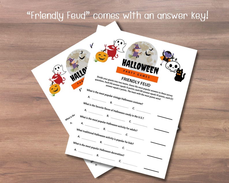 Halloween Friendly Feud Game, Halloween Party Game, Halloween Games for