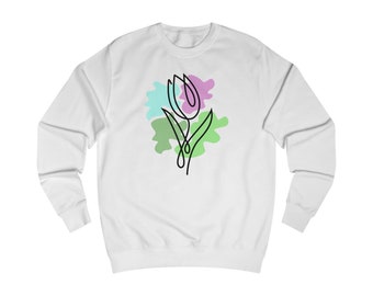 Tulip Line Art Unisex Sweatshirt - Weiß und Himmelblau