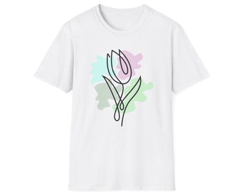 T-shirt unisexe Tulip Line Art - Blanc doux unisexe et gris sport