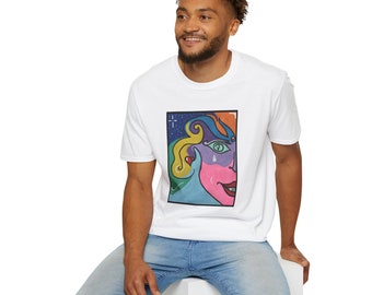 Unisex Softstyle T-shirt met Lineart-gezicht