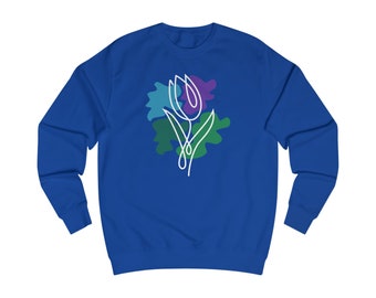 Sweat-shirt Unisexe Tulip Line Art - Bleu Royal