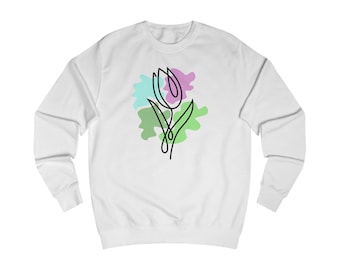 Tulip Line Art Unisex Sweatshirt - Weiß und Himmelblau