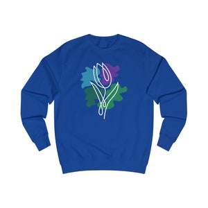 Sweat-shirt Unisexe Tulip Line Art Bleu Royal image 1