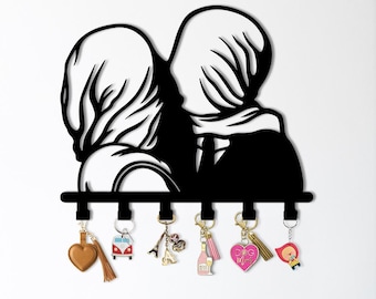 Portachiavi da parete in metallo per coppia, portachiavi romantico, organizer moderno per ingresso, portachiavi decorativo da parete, regalo per la casa