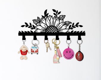 Portachiavi in metallo a forma di girasole, ganci decorativi, attaccapanni e portacappelli, organizer per l'ingresso, decorazione murale naturale, arte floreale, regalo per la nuova casa, unico