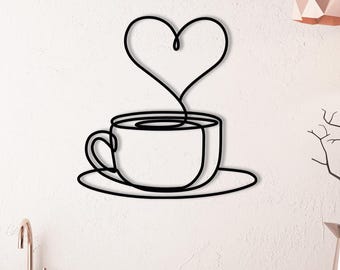 Decorazione da parete in metallo con motivo a tazzine da caffè, decorazione da parete minimalista per cucina e bar, regalo moderno in metallo nero per gli amanti del caffè, decorazione da parete minimalista per bar