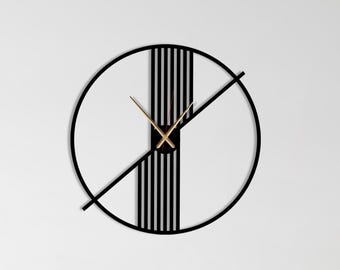 Orologio da parete minimalista in metallo, moderno orologio geometrico nero, orologio da parete contemporaneo silenzioso per soggiorno, ufficio, casa