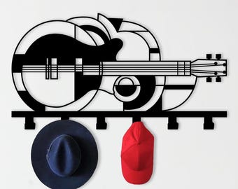 Perchero metálico con forma de guitarra eléctrica, decoración de pared para músicos, perchero con forma de guitarra, colgador metálico para la entrada, organizador, gancho para perchero