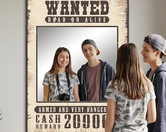 Wanted Poster Mirror,Metal Plexi UV Print DecorWestern Style Wall Decor Mirror, Rustic Cowboy Saloon Mirror, Vintage Farmhouse Wall Art
